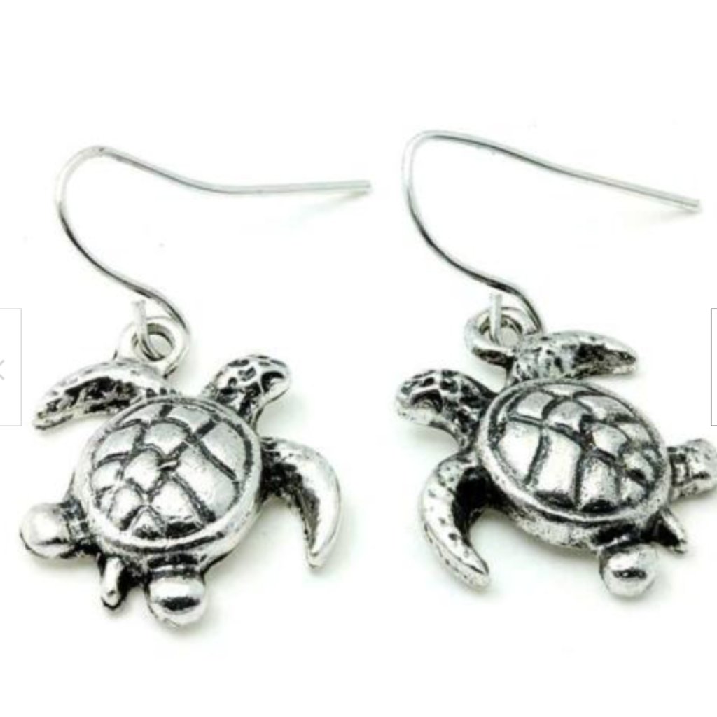 Silver Sea Life Turtle Earrings Island Nautical Hawaiian Ocean Plated 14$